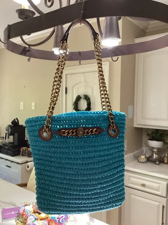 Kurt Geiger Turquoise Woven Chain-Handle Shoulder Bag NWOT - Picture 2 of 12